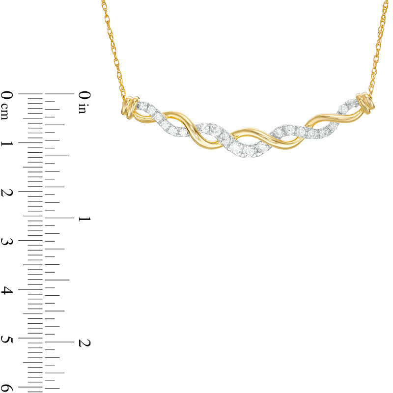 Main Image 3 of 3/4 CT. T.W. Diamond Twist Braid Curved Bar Necklace in 10K Gold