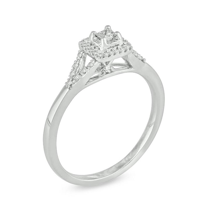 Main Image 2 of 1/6 CT. T.W. Princess-Cut Diamond Frame Promise Ring in Sterling Silver