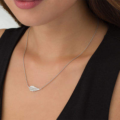 Diamond Accent Sideways Feather 