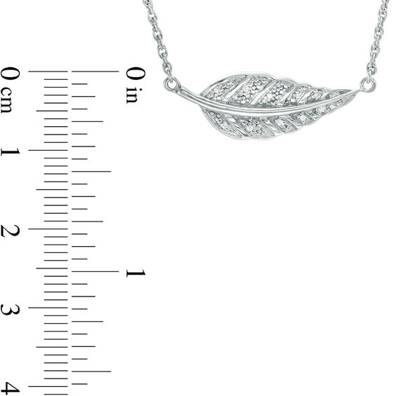 Diamond Accent Sideways Feather Necklace in Sterling Silver