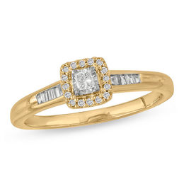 1/6 CT. T.W. Princess-Cut Diamond Frame Promise Ring in Sterling Silver with 14K Gold Plate
