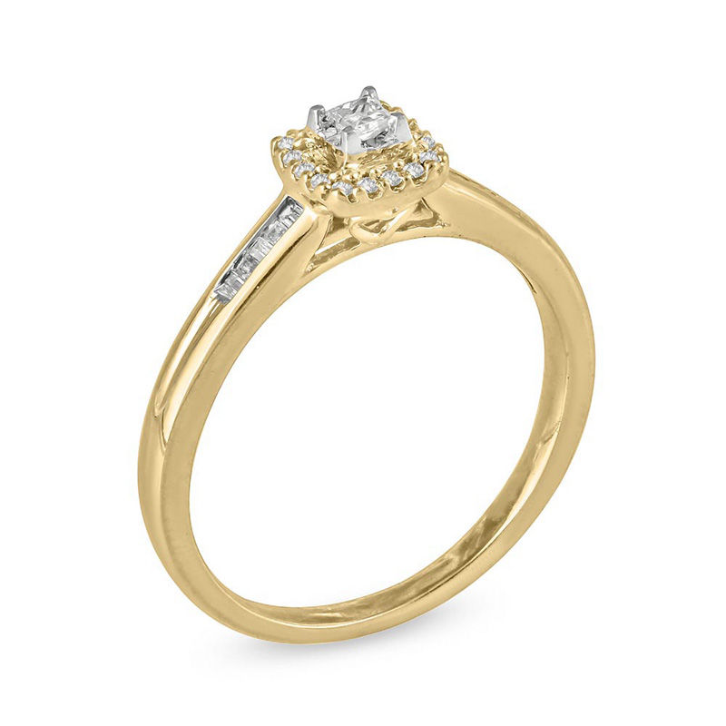 Main Image 2 of 1/6 CT. T.W. Princess-Cut Diamond Frame Promise Ring in Sterling Silver with 14K Gold Plate
