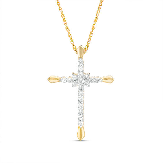 1/3 CT. T.W. Diamond Cross Pendant in 10K Gold | Zales