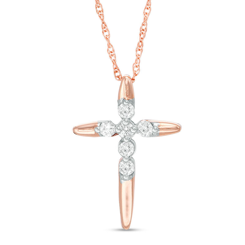 Main Image 1 of 1/8 CT. T.W. Diamond Cross Pendant in 10K Rose Gold
