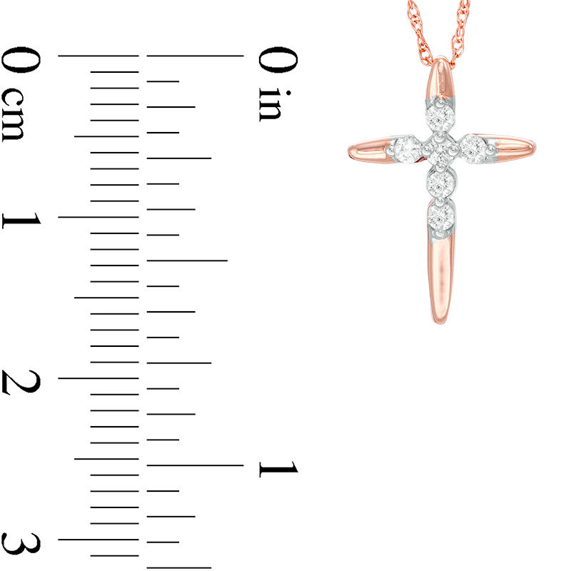 Main Image 3 of 1/8 CT. T.W. Diamond Cross Pendant in 10K Rose Gold