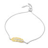 Thumbnail Image 1 of Enchanted Disney Pocahontas 1/10 CT. T.W. Diamond Feather Bolo Bracelet in Sterling Silver and 10K Gold - 9.75"