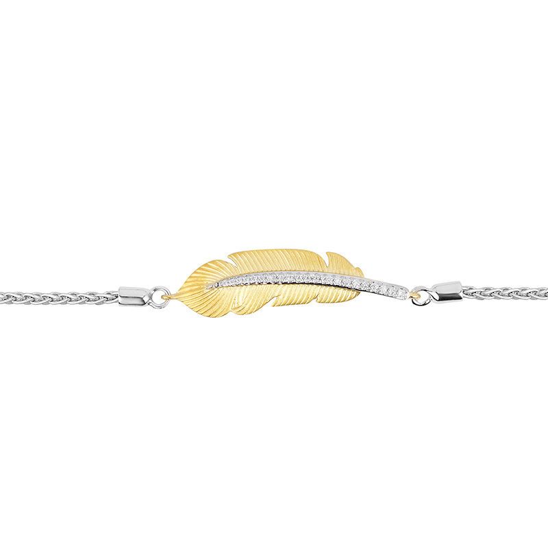 Main Image 2 of Enchanted Disney Pocahontas 1/10 CT. T.W. Diamond Feather Bolo Bracelet in Sterling Silver and 10K Gold - 9.75"