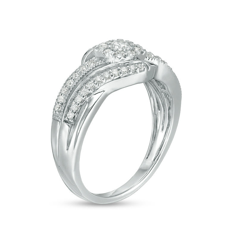 1/3 CT. T.W. Diamond Frame Vintage-Style Bypass Ring in 10K White Gold