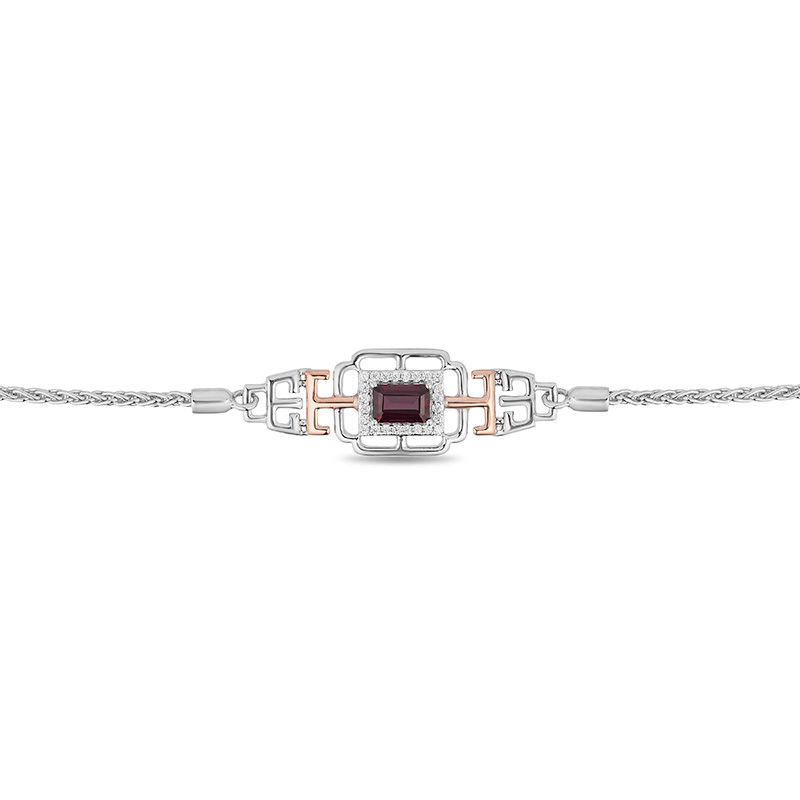 Main Image 2 of Enchanted Disney Mulan Garnet and 1/10 CT. T.W. Diamond Bolo Bracelet in Sterling Silver and 10K Rose Gold - 9.75&quot;