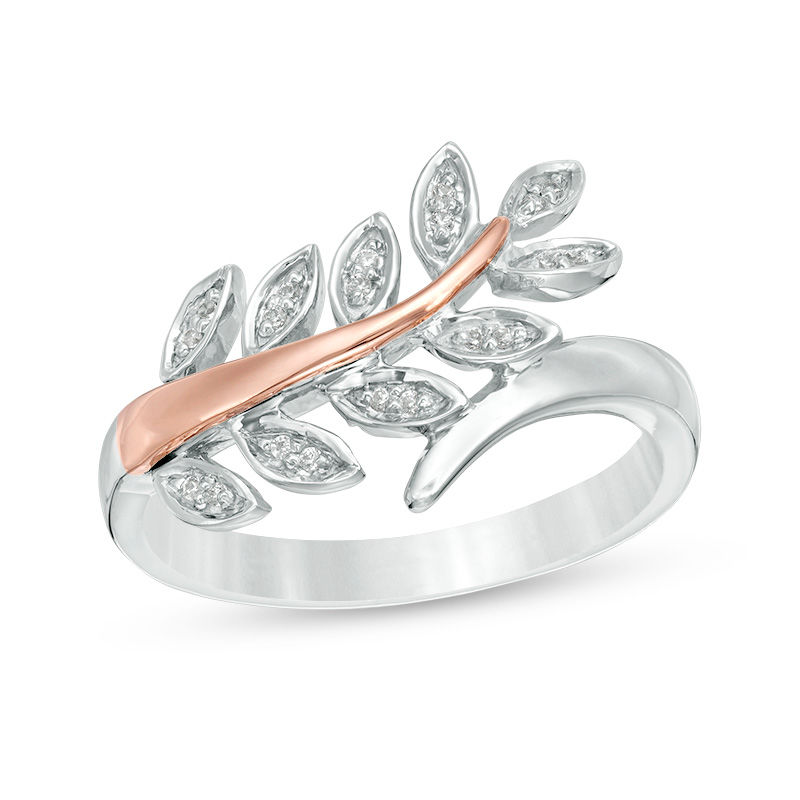 1/20 CT. T.W. Diamond Bypass Vine Ring in Sterling Silver and 10K Rose Gold