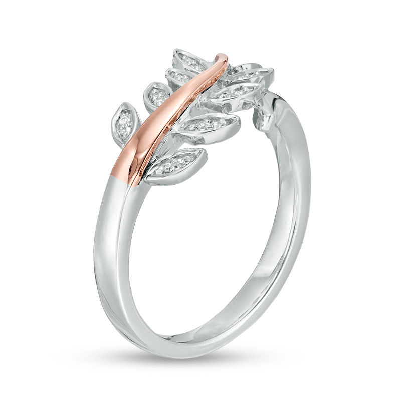 1/20 CT. T.W. Diamond Bypass Vine Ring in Sterling Silver and 10K Rose Gold