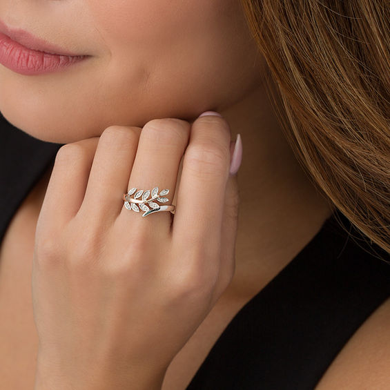 1/20 CT. T.w. Diamond Bypass Vine Ring in Sterling Silver and 10K Rose Gold