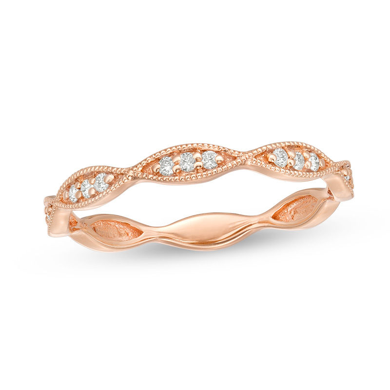 1/10 CT. T.W. Diamond Marquise Twist Vintage-Style Wedding Band in 10K Rose Gold - Size 7