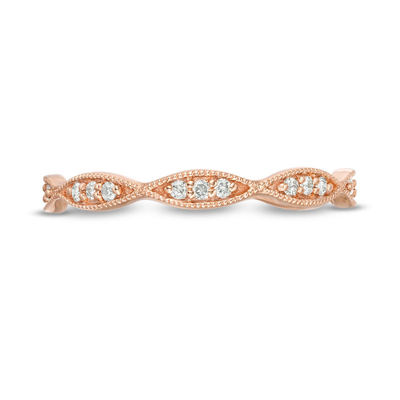 1/10 CT. T.W. Diamond Marquise Twist Vintage-Style Wedding Band in 10K Rose Gold - Size 7