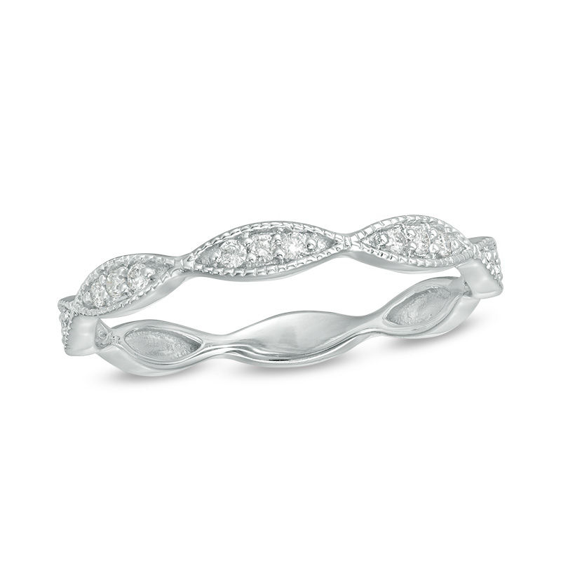 Main Image 1 of 1/10 CT. T.W. Diamond Marquise Twist Vintage-Style Wedding Band in 10K White Gold - Size 7