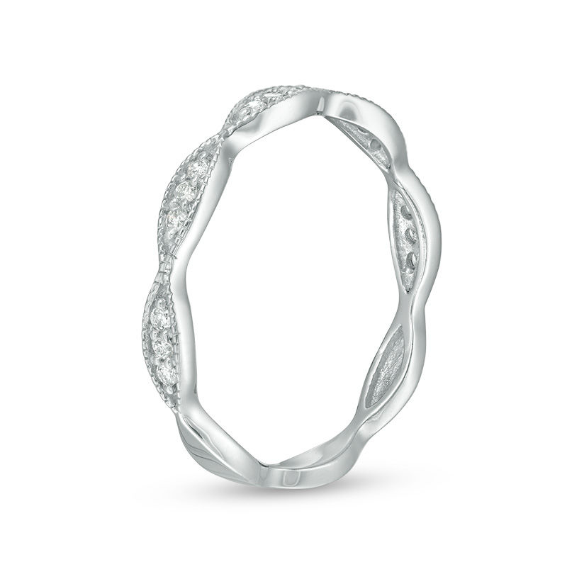 Main Image 2 of 1/10 CT. T.W. Diamond Marquise Twist Vintage-Style Wedding Band in 10K White Gold - Size 7