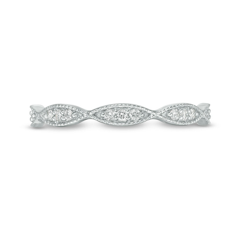Main Image 4 of 1/10 CT. T.W. Diamond Marquise Twist Vintage-Style Wedding Band in 10K White Gold - Size 7