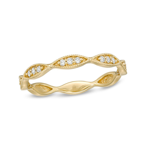 1/10 CT. T.w. Diamond Marquise Twist Vintage-Style Wedding Band in 10K Gold - Size 7