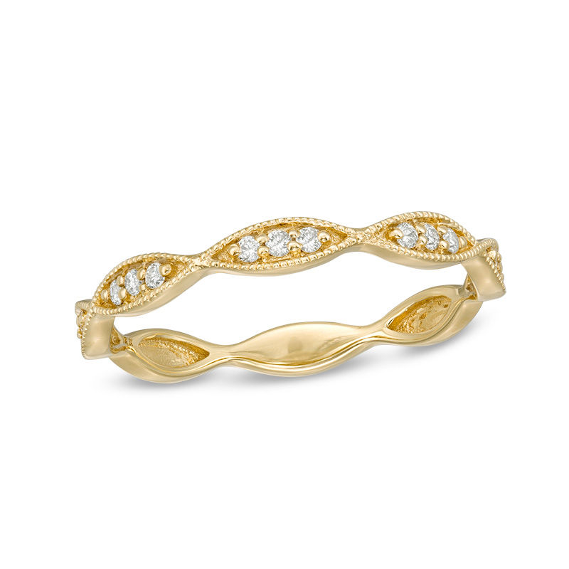 Main Image 1 of 1/10 CT. T.W. Diamond Marquise Twist Vintage-Style Wedding Band in 10K Gold - Size 7