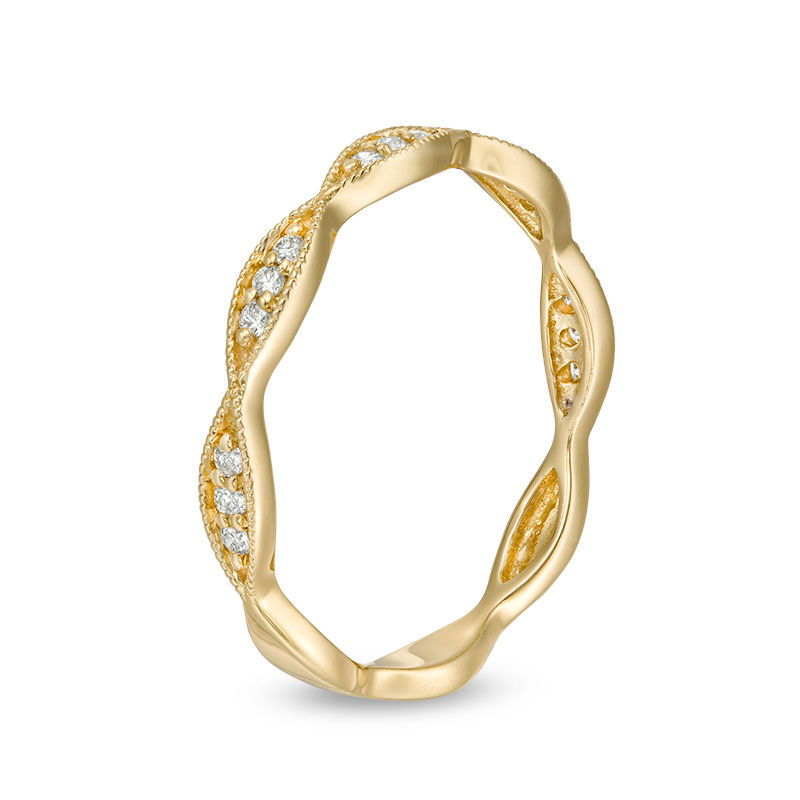Main Image 2 of 1/10 CT. T.W. Diamond Marquise Twist Vintage-Style Wedding Band in 10K Gold - Size 7