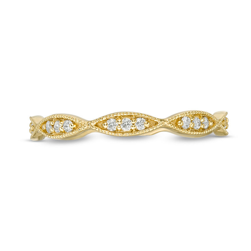 Main Image 4 of 1/10 CT. T.W. Diamond Marquise Twist Vintage-Style Wedding Band in 10K Gold - Size 7