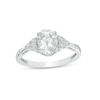 Thumbnail Image 1 of Oval Lab-Created White Sapphire and Diamond Accent Tri-Sides Ring in Sterling Silver