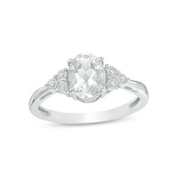 Oval Lab-Created White Sapphire and Diamond Accent Tri-Sides Ring in Sterling Silver