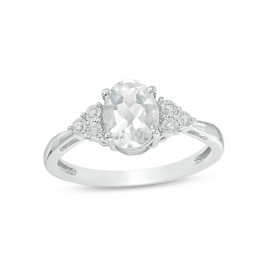 Oval Lab-Created White Sapphire and Diamond Accent Tri-Sides Ring in ...