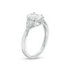 Thumbnail Image 2 of Oval Lab-Created White Sapphire and Diamond Accent Tri-Sides Ring in Sterling Silver