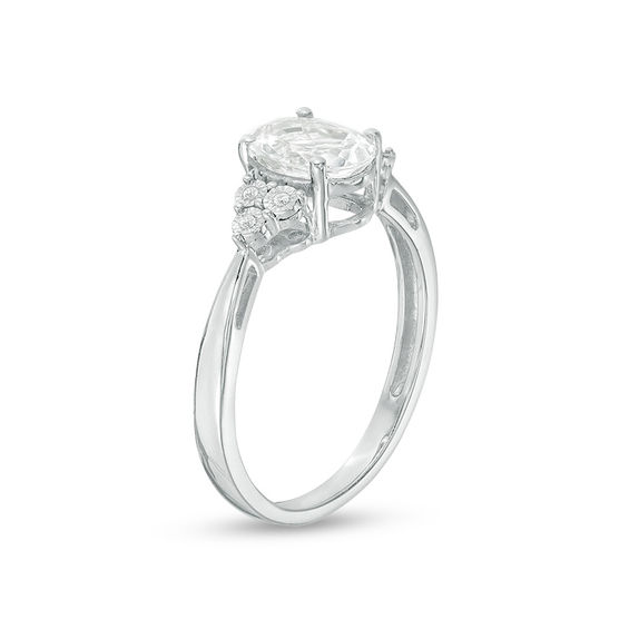 Oval Lab-Created White Sapphire and Diamond Accent Tri-Sides Ring in Sterling Silver