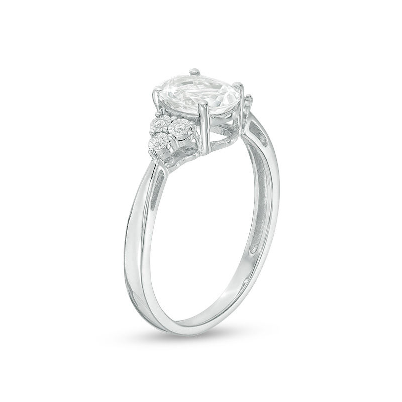 Main Image 2 of Oval Lab-Created White Sapphire and Diamond Accent Tri-Sides Ring in Sterling Silver