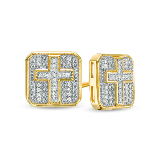 1/8 CT. T.w. Octagonal Composite Diamond with Cross Stud Earrings in Sterling Silver with 14K Gold Plate