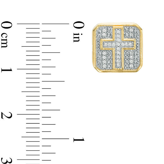 Men's 1/8 CT. T.W. Octagonal Composite Diamond with Cross Stud Earrings in Sterling Silver with 14K Gold Plate Men's 1/8 CT. T.W. Octagonal Composite Diamond with Cross Stud Earrings in Sterling Silver with 14K Gold Plate
