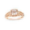 Thumbnail Image 1 of Cushion-Cut Morganite and 1/10 CT. T.W. Diamond Beaded Frame Leaf-Sides Loop Shank Engagement Ring in 10K Rose Gold