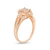 Thumbnail Image 2 of Cushion-Cut Morganite and 1/10 CT. T.W. Diamond Beaded Frame Leaf-Sides Loop Shank Engagement Ring in 10K Rose Gold