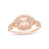 Thumbnail Image 1 of 6.0mm Cushion-Cut Morganite and 1/10 CT. T.W. Diamond Frame Leaf Shank Vintage-Style Engagement Ring in 10K Rose Gold