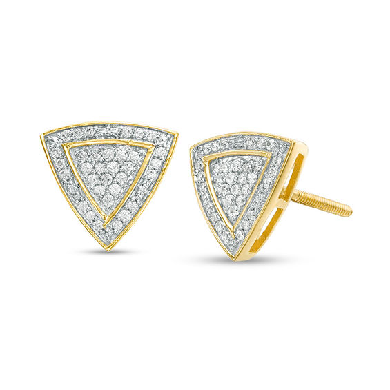 1/5 CT. T.w. Triangle Composite Diamond Pavé Frame Stud Earrings in Sterling Silver with 14K Gold Plate