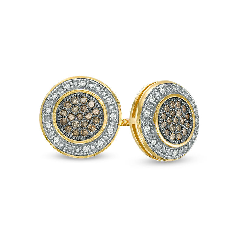 Main Image 1 of 1/4 CT. T.W. Champagne and White Composite Diamond Frame Stud Earrings in 10K Gold
