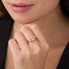 Thumbnail Image 3 of Oval Morganite and 1/10 CT. T.W. Diamond Frame Layered Leaf-Sides Engagement Ring in 10K Rose Gold