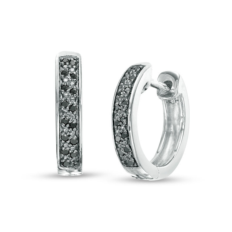 Men's 1/10 CT. T.W. Black Diamond Pavé Huggie Hoop Earrings in Sterling Silver