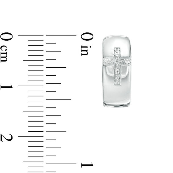 Diamond Accent Cross Huggie Hoop Earrings in Sterling Silver