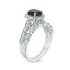 Thumbnail Image 1 of Oval Black Sapphire and 1/5 CT. T.W. Diamond Quatrefoil Frame Vintage-Style Bridal Set in 10K White Gold