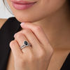 Thumbnail Image 2 of Oval Black Sapphire and 1/5 CT. T.W. Diamond Quatrefoil Frame Vintage-Style Bridal Set in 10K White Gold