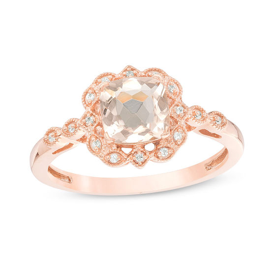 6 0 Mm Cushion Cut Morganite And 1 20 Ct Tw Diamond Frame