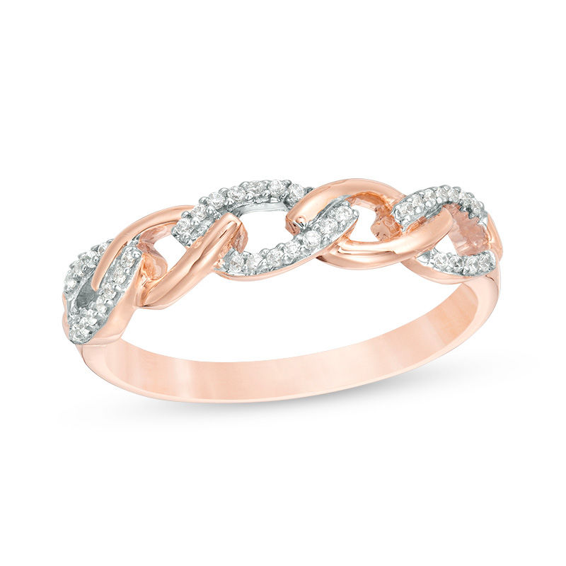 Main Image 1 of 1/10 CT. T.W. Diamond Chain Link Band in 10K Rose Gold
