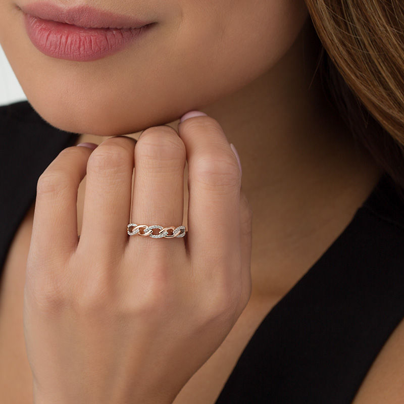 Main Image 3 of 1/10 CT. T.W. Diamond Chain Link Band in 10K Rose Gold