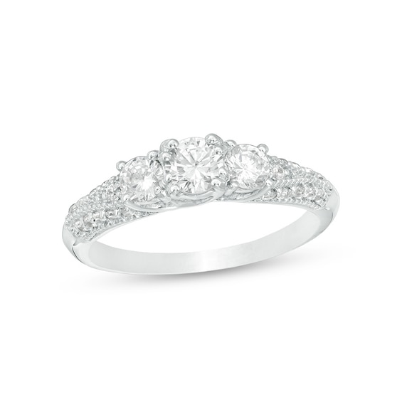 3/4 CT. T.w. Diamond Three Stone V-Sides Vintage-Style Engagement Ring in 10K White Gold