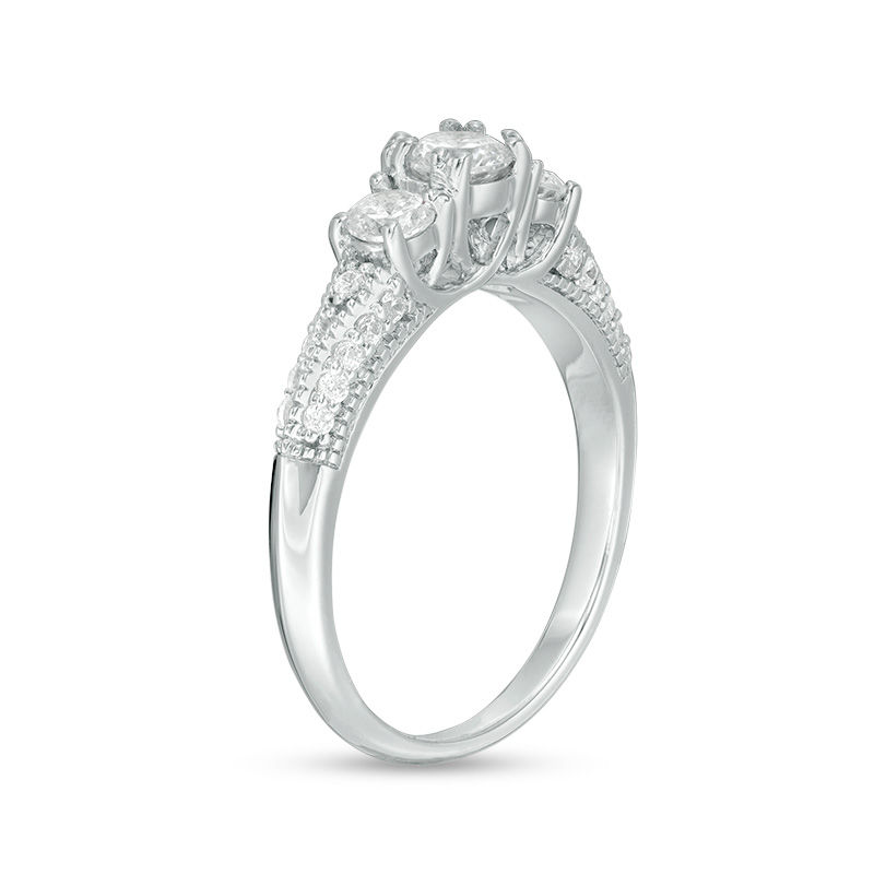 3/4 CT. T.W. Diamond Three Stone V-Sides Vintage-Style Engagement Ring in 10K White Gold