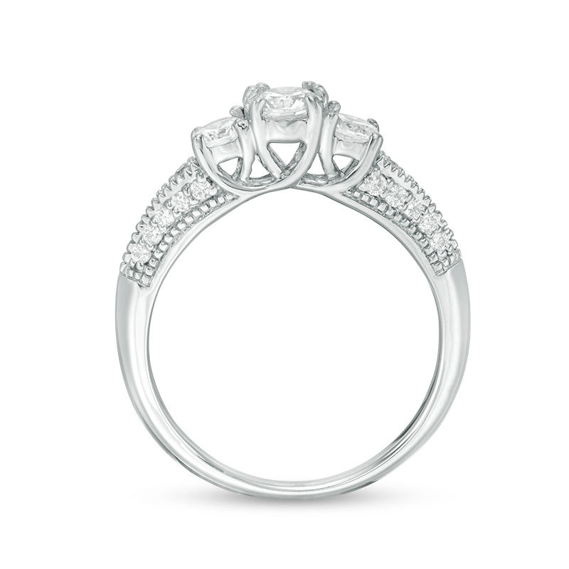 3/4 CT. T.W. Diamond Three Stone V-Sides Vintage-Style Engagement Ring in 10K White Gold