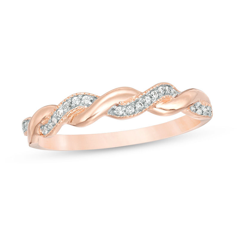 Main Image 1 of 1/10 CT. T.W. Diamond Twist Vintage-Style Band in 10K Rose Gold